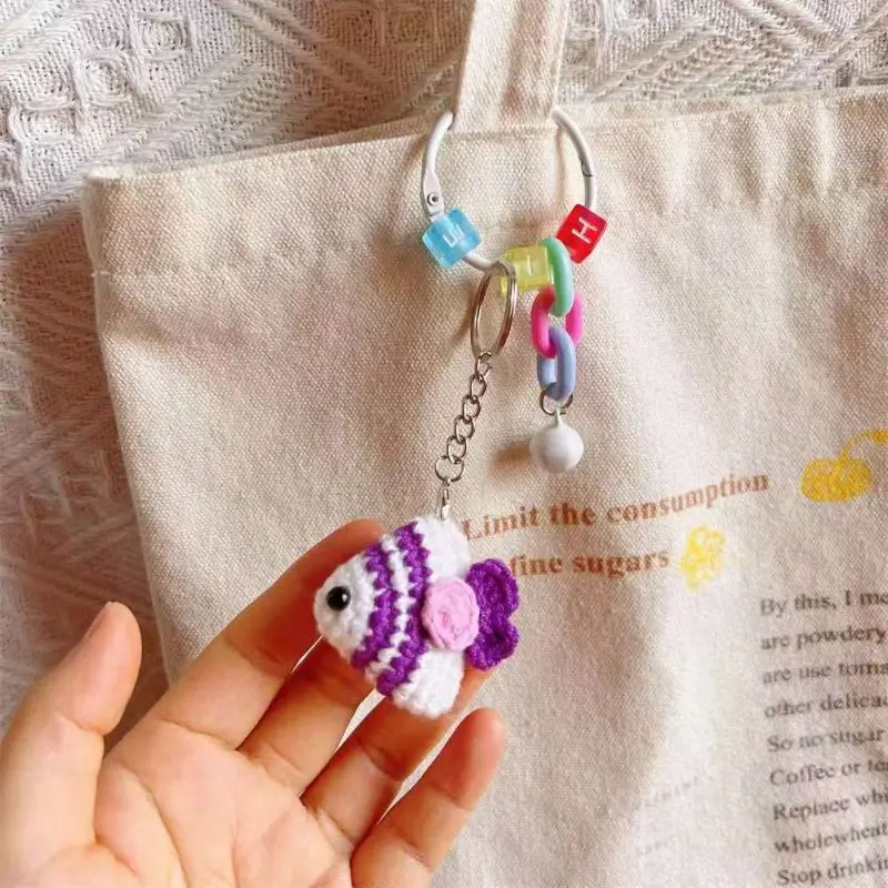 Cute Tropical Fish Series Crochet Keychain Knitted Clown Fish Pendant Keyring Wholesale Cute Fish Keychains Custom Packaging