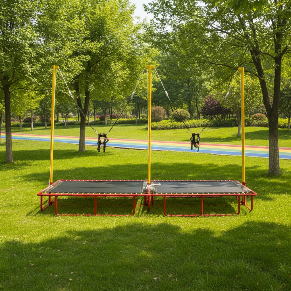 Hot Selling Hand Winch Bungee Jumping Outdoor Kids Electric Metal Frame Trampoline Jump for Two Jumpers