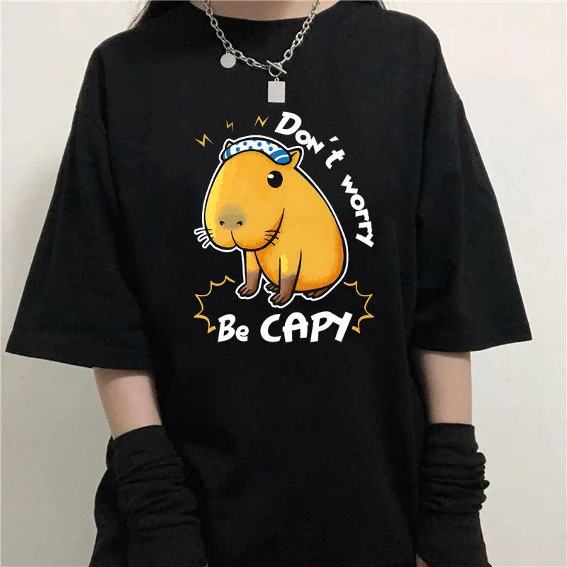 

Women's Don't worry be capy Printed T-shirt Outdoor Street Cool T-shirt Women's Y2K Plus Size T-shirt Top