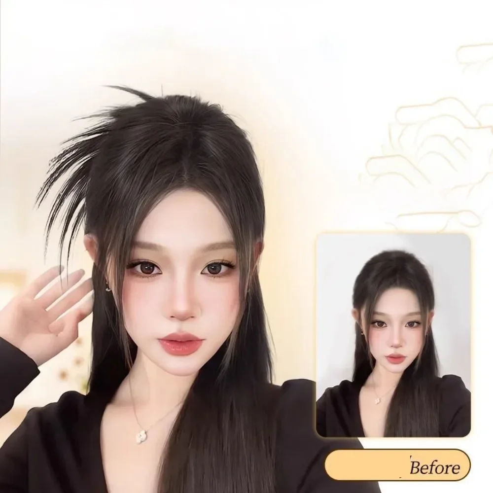 Parrucca sintetica con testa di polpette Clip per afferrare stile coreano pigro Aumenta il volume dei capelli Copricapo di simulazione di capelli finti soffici