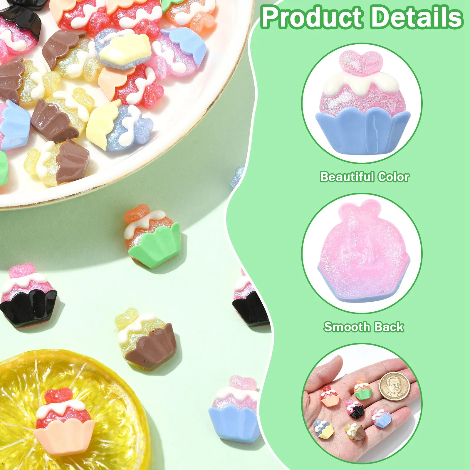 30Pcs 6 Colors Dessert Food Resin Cabochons Flatback Sweet Cupcake Decoden Cabochons for DIY Jewelry