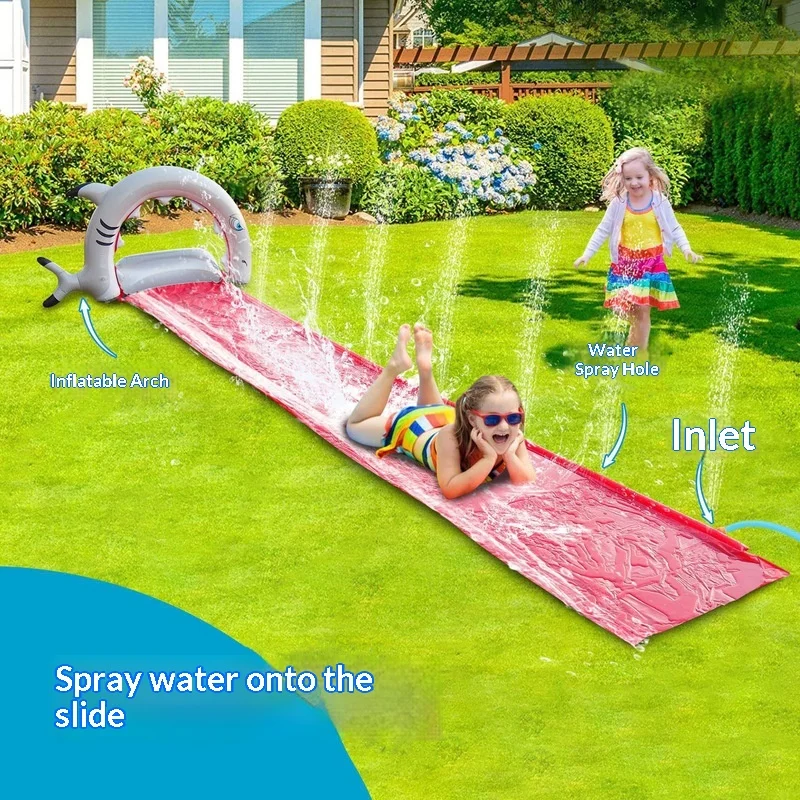Inflatable Whale Water Slide Sprinkler Pad for Kids Garden, Outdoor Double Lane Slip and Slide Toy for Backyard Summer Party