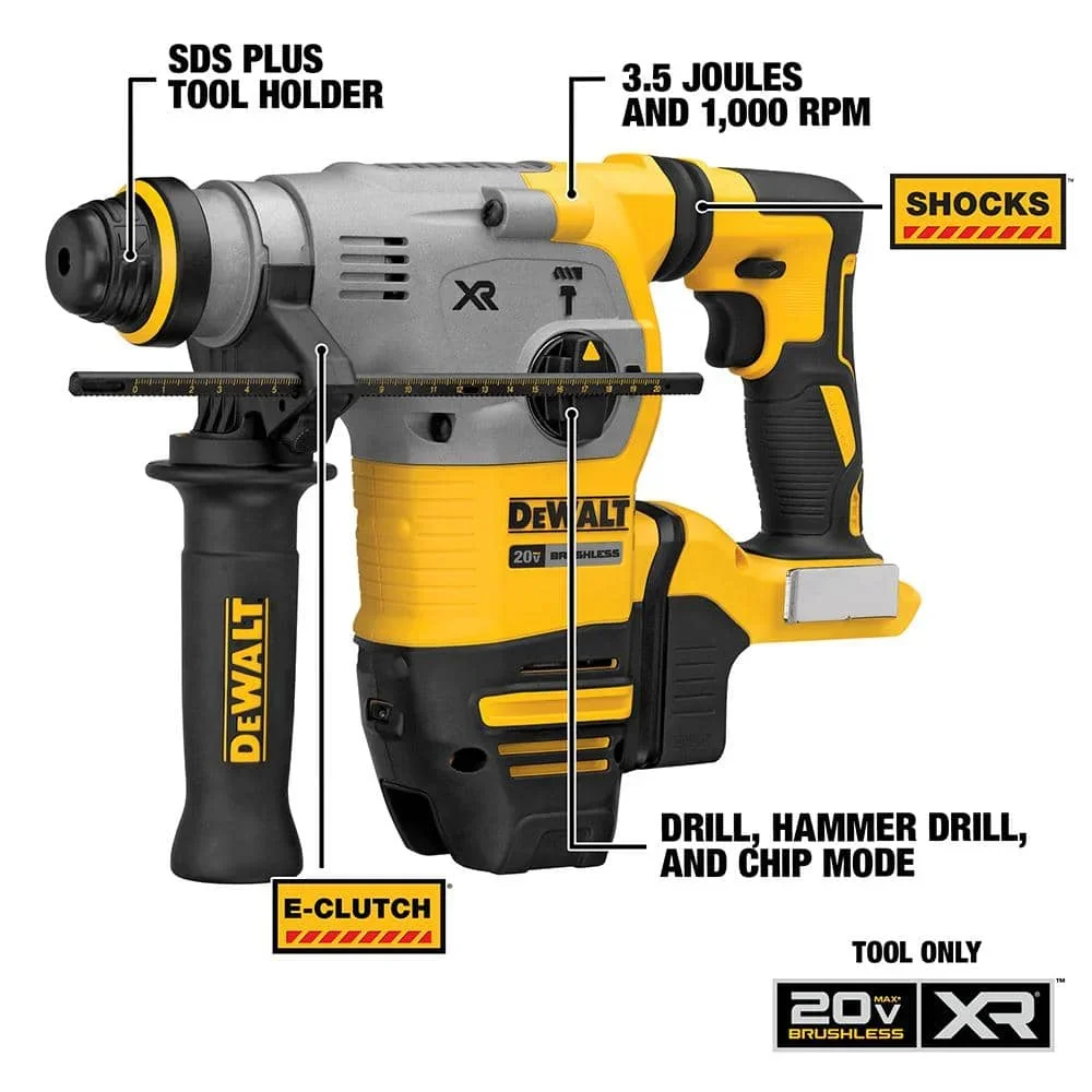 DEWALT DCH293 1-1/8in XR® Brushless Cordless SDS PLUS L-Shape Rotary Hammer 20V Lithium Power Tools 4480BPM