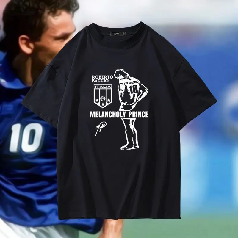 Camiseta de fútbol de algodón para adultos y niños, camiseta de manga corta con estampado de Robert Baggio, Tops Vintage deportivos de calle holgados Y2K, novedad de verano