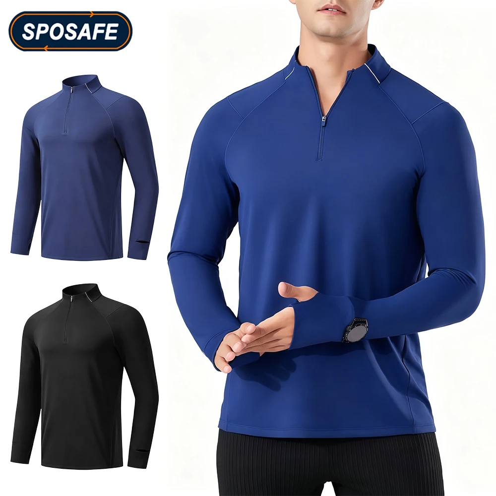 Men's 1/4 Zip Up Long Sleeve Compression Shirt, Dry Fit Athletic Base Layer Top, Workout Gym Running Basketball Sport Undershirt
