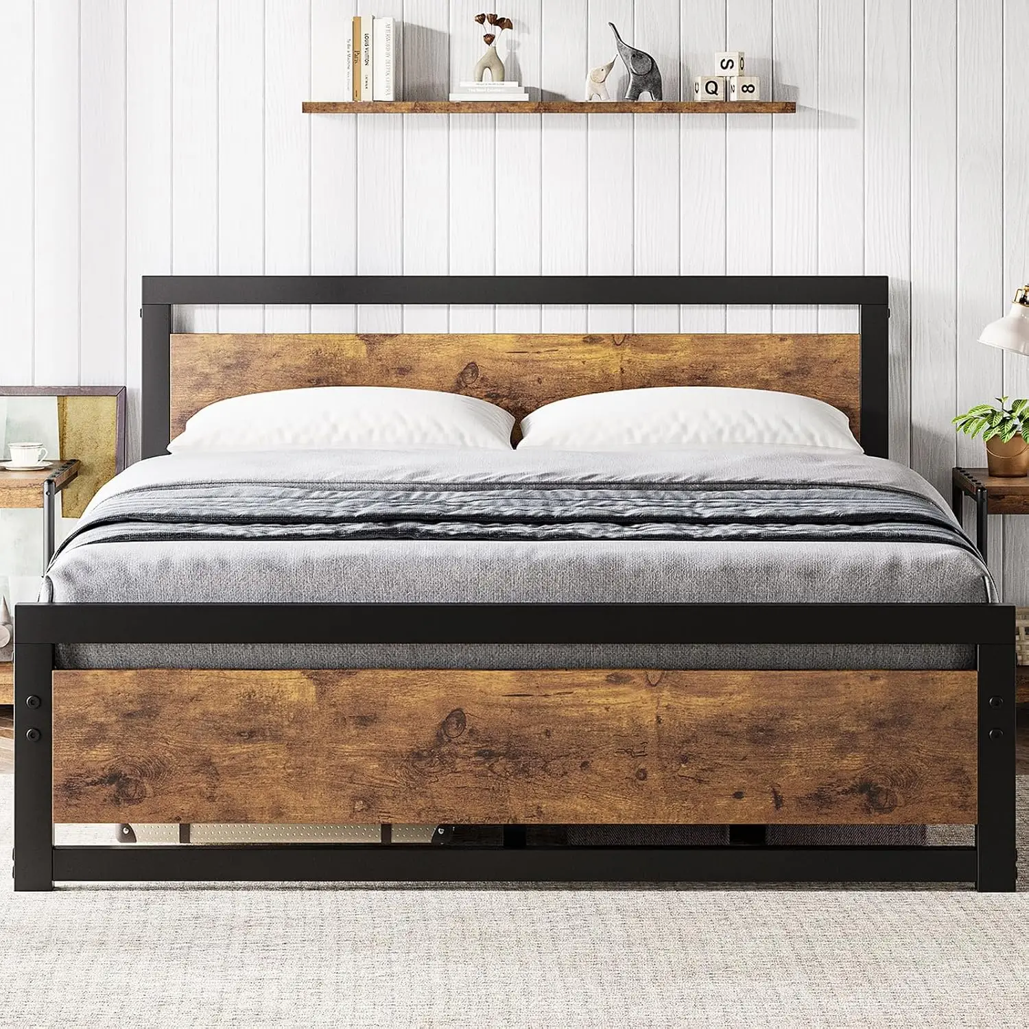 Industrial Metal Full Size Bed Frame with Headboard No Box Spring Needed 14 Inch Easy Assembly Platform, Customized