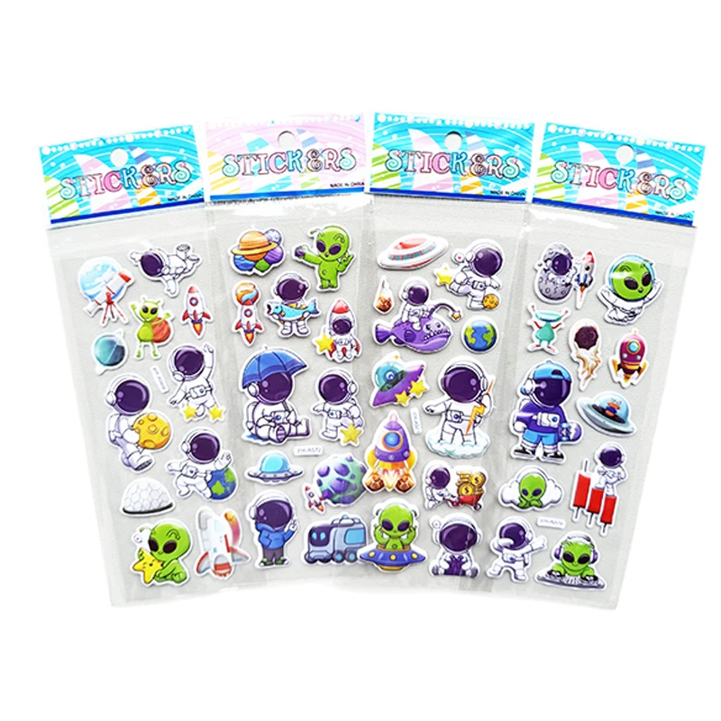 8 Blatt/Packung Kinder-Blasenaufkleber, Cartoon-Astronauten-Weltraummuster, Scrapbooking-Aufkleber für Mädchen und Jungen, Geschenk