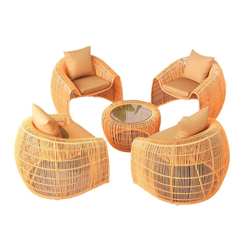 

Садовый комплект в скандинавском стиле: современный, минималистичный, из ротанга, с металлическим каркасом, водонепроницаемый, с защитой от солнца, диван и кресла для патио и балкона