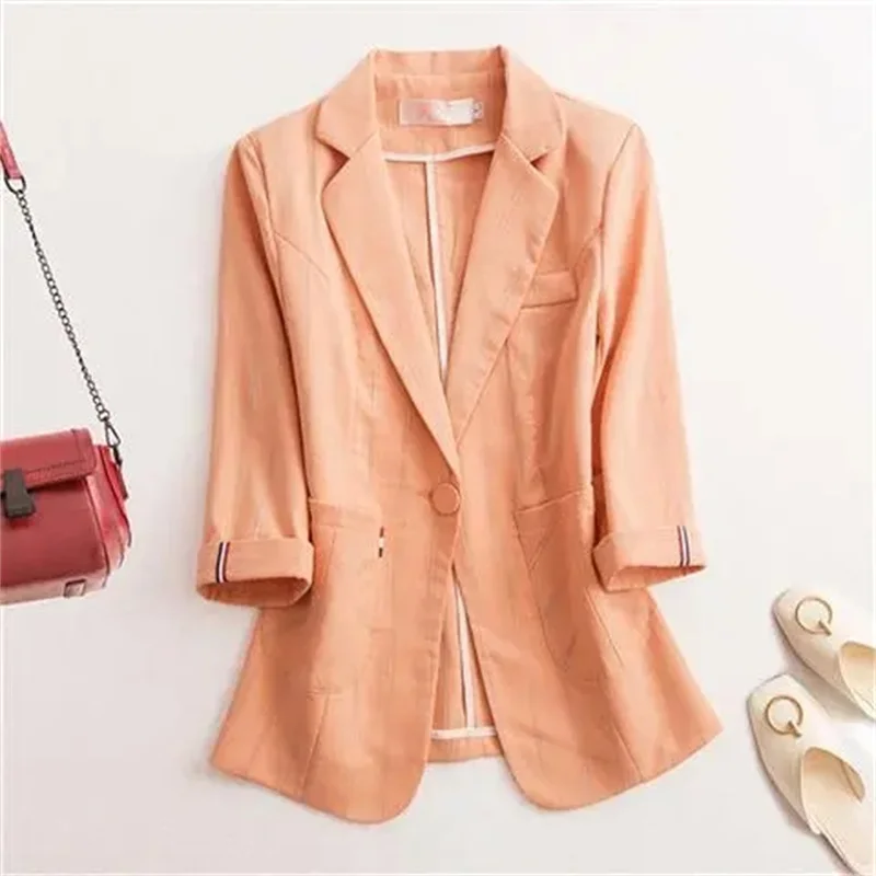 Suit Coat Women\'s Jacket Fashion Short Sleeve Loose Casual Solid Office Lady Single-breasted Elegant Jacket Cardigan Tops