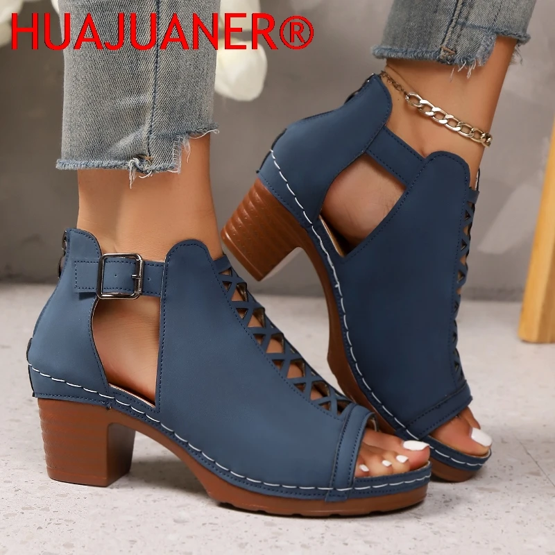 Women High Heel Sandals Summer Large Size Outdoor Fashion Women Shoes Thick Heel Fish Mouth Sandals Women Sandalias De Mujer