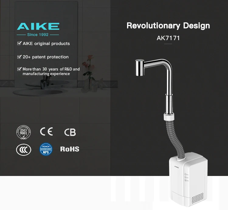 AK7171 304 Stainless Steel Air Tap 90m/s High-Speed 10-15s Quick-drying Hands-Free Automatic Electric Hand Dryer Hotel Household