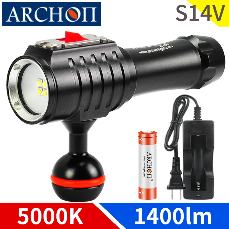 

S14V 1400lumen 5000K HD video diving photoraphy light warm white dive fill light torch Underwater 100m diving lighting flashligh