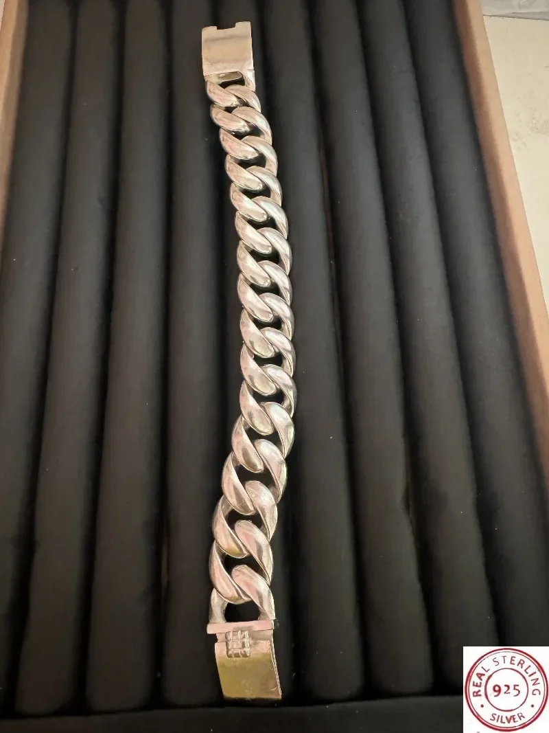 117g Silver Men Wide Cuban Link Bracelet, Minimalist Domineering Cool Street Trendy Hand Accessory
