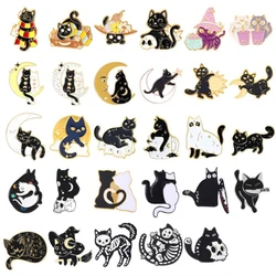 Cat Brooch Skull Cat Brooch Halloween Wizard Hat Couple Cat Sun Moon Cat Brooch Black White Cat Alloy Enamel Badge Lapel Pins