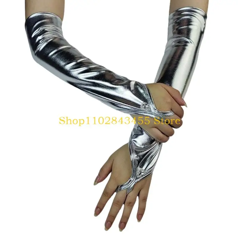 49MC Dance Gloves Glossy Coated Long Gloves Women Fingerless Gloves for Evening Party