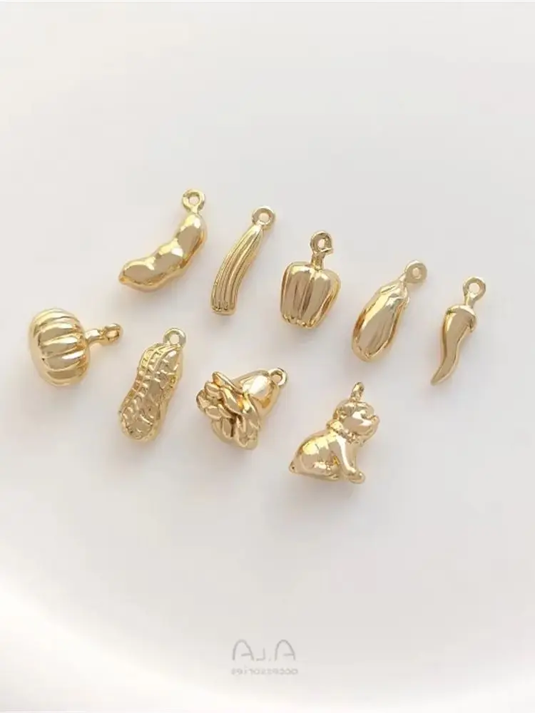 14K Wrapped in Gold Pastoral Vegetables Peppers Edamame Peanuts Pumpkins Fruit Vegetable Pendants Diy Bracelets Jewelry Ornament