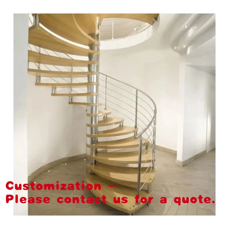 custom.Cheap Price Stainless Steel Beam Indoor Round Stairs Wood Staircase Design