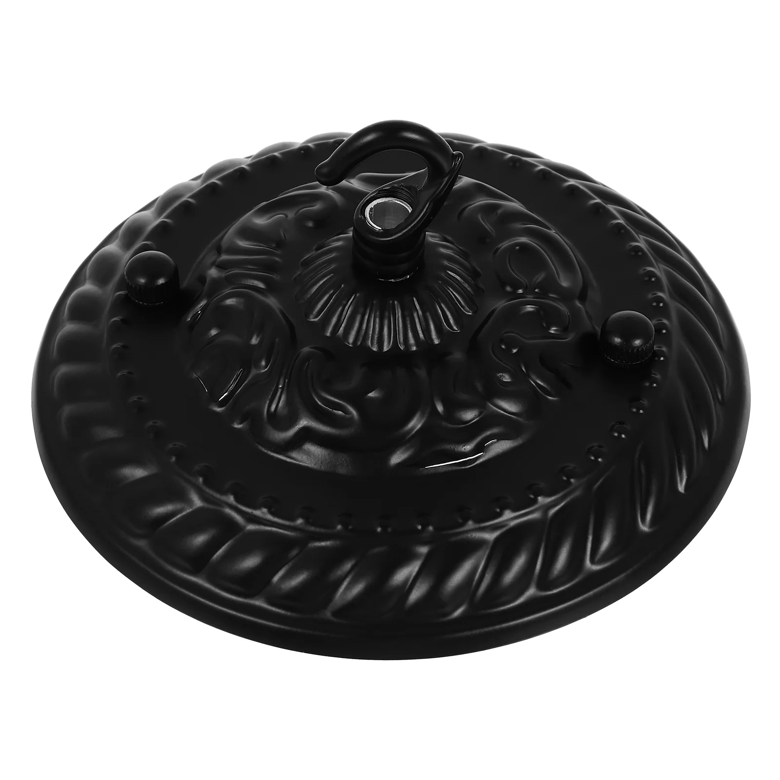 Lamp Kit Chandelier Shade Hook Ceiling Light Plate with Retro Canopy Base Embossed Pattern Pendant Black