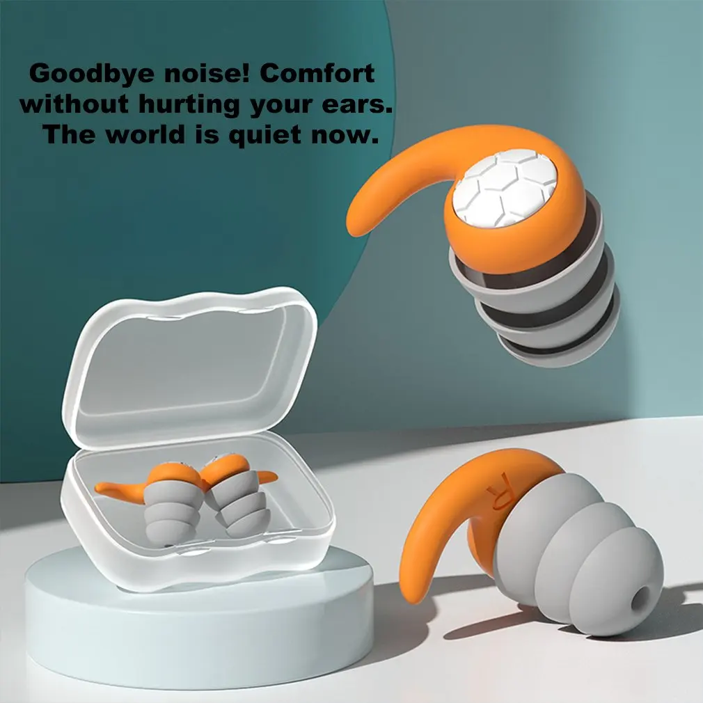 Silicone Noise Cancelling Earplugs Noise Filter Sleep Swimming Waterproof Three Layer Mute Earplugs