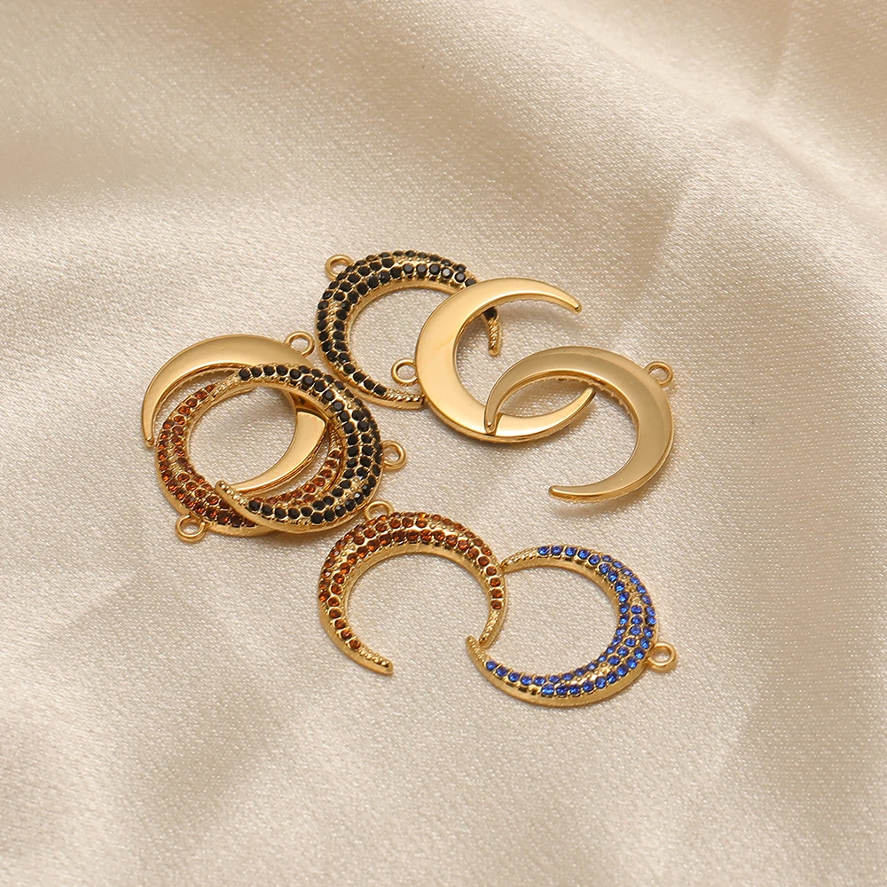 4 Stück Edelstahl-Strass-Mondanhänger für exquisite Halsketten, Charms, Ohrringe, Material für DIY-Schmuck, Armbandherstellung für Mädchen – Detail 5
