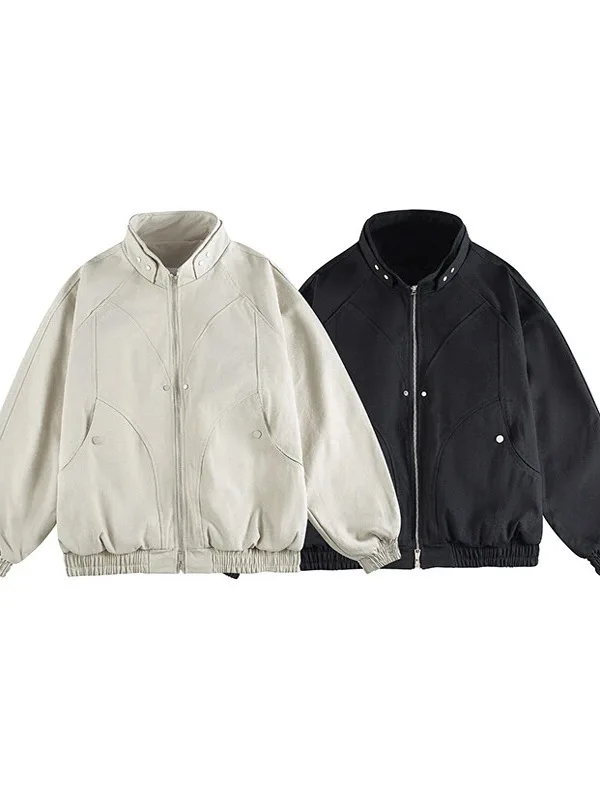 

American High Street Deconstructed Patchwork Stand Collar Flight Jaet Men's Spring Design Sense Rivet Harlan Workwear Jae...