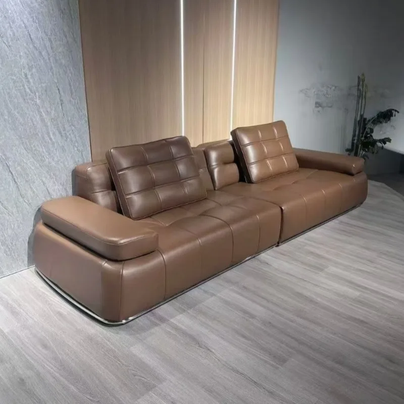 Italian minimalist new Lawrence microfiber leather sofa straight row four first layer cowhide living room sofa full leather sofa