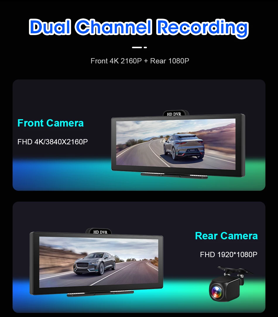 Develuck novo 11.26 ''4k carro dvr sem fio carplay android auto
