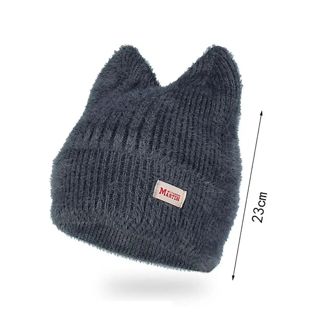 Cat Ear Earflap Women Knitted Hat Cute Candy Color Faux Fur Pullover Cap Kpop Style Winter Hat Women Girls