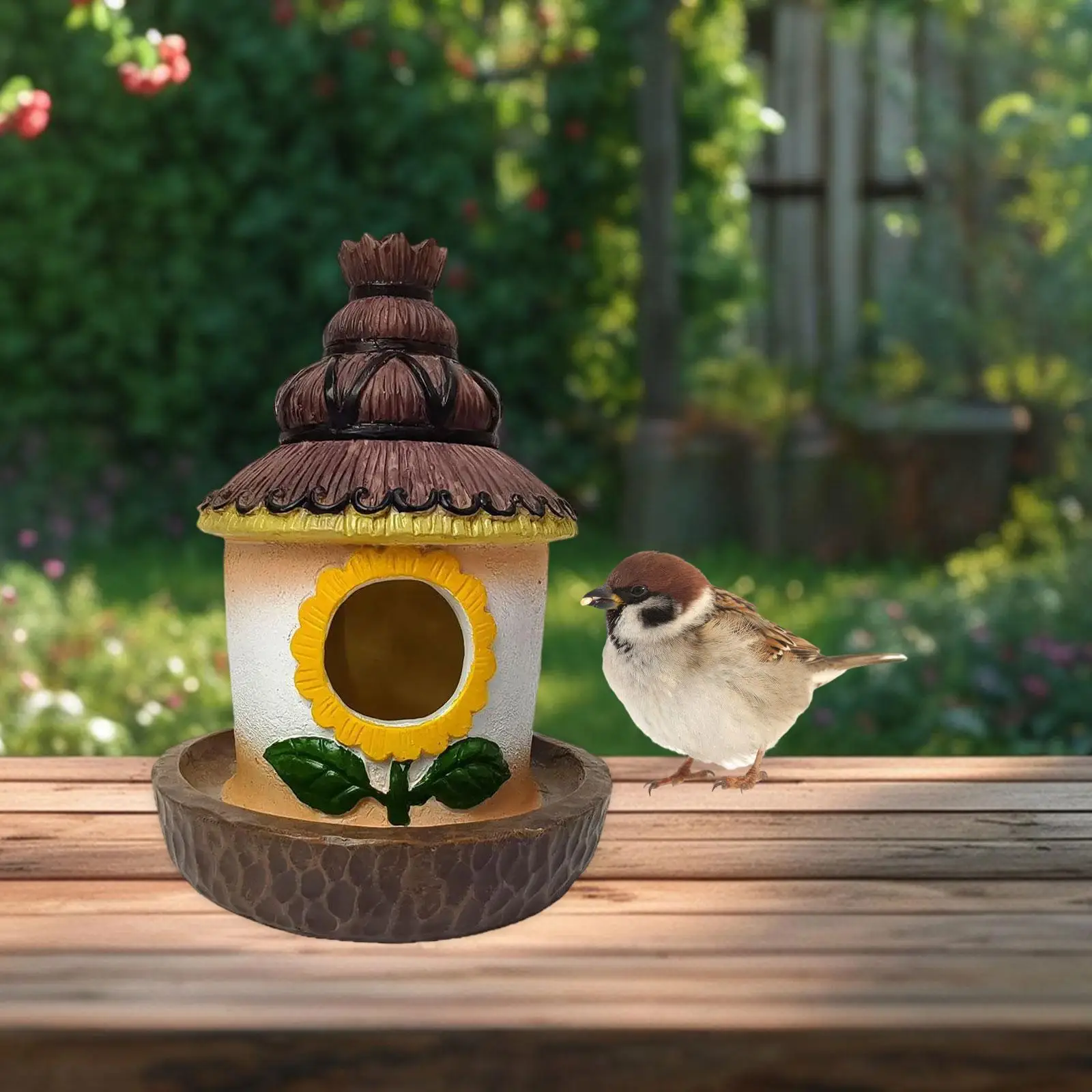 

Bird House with Feeder Hummingbird Nest Birdhouse Cage Resting Place Resin Shelter Hanging Hut for Parakeets Sparrows Finches