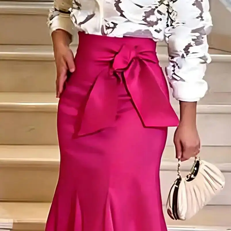 Elegant And Slim-fitting Skirt, Versatile For Parties And Gatherings, With Bow Tie And Fishtail Design