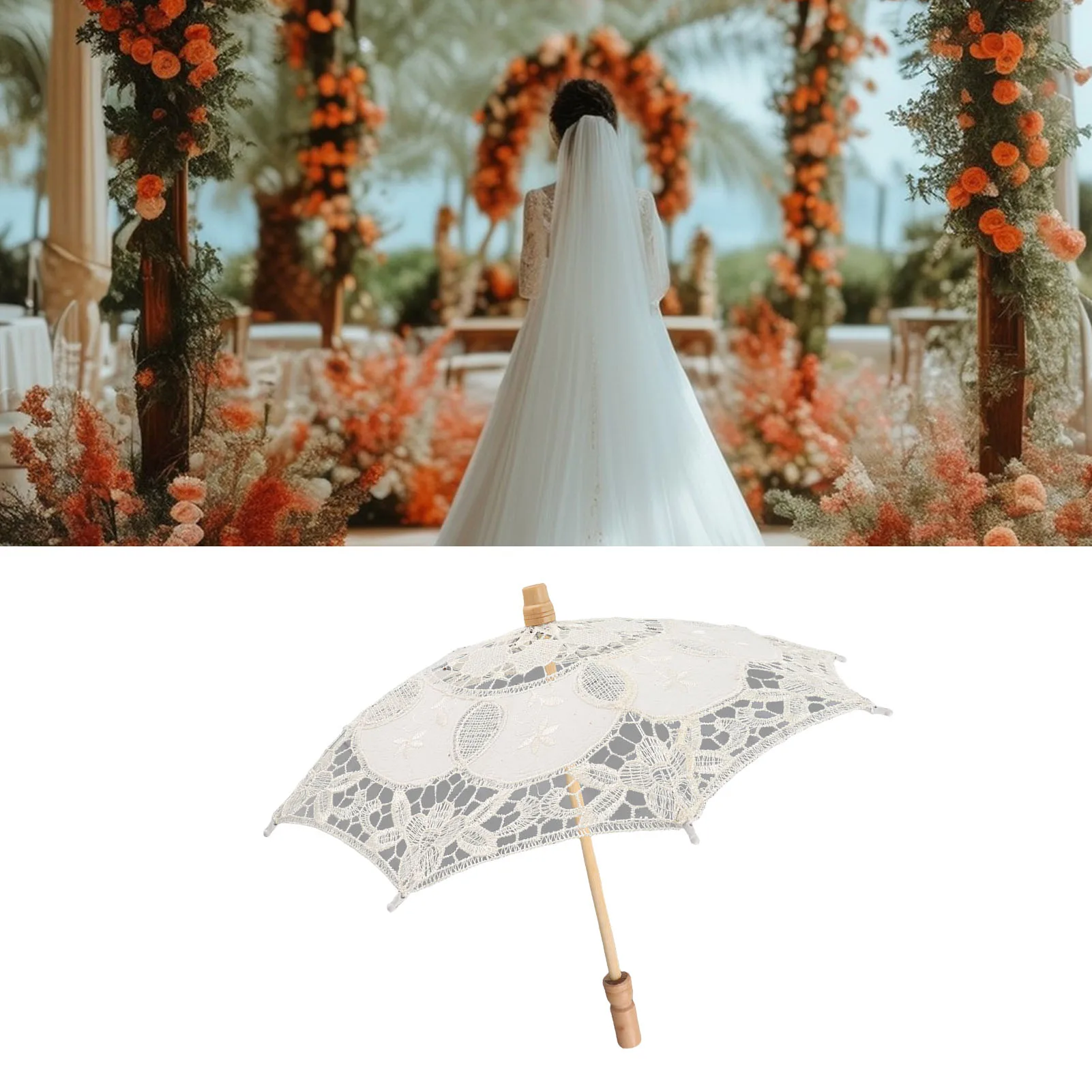 

ZK40 Bridal Lace Cotton Umbrella for Wedding Parties Dancing Photography Prop