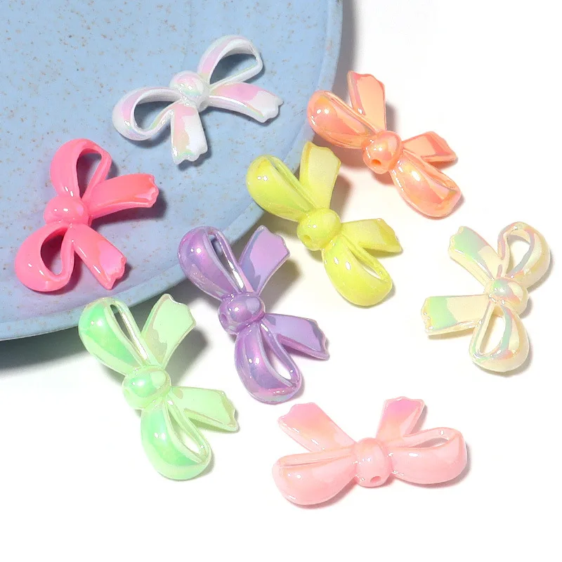 

18x30mm 10Pcs Acrylic Mixed color plated bow beads DIY Accessories Beads For Jewelry Bracelets Making