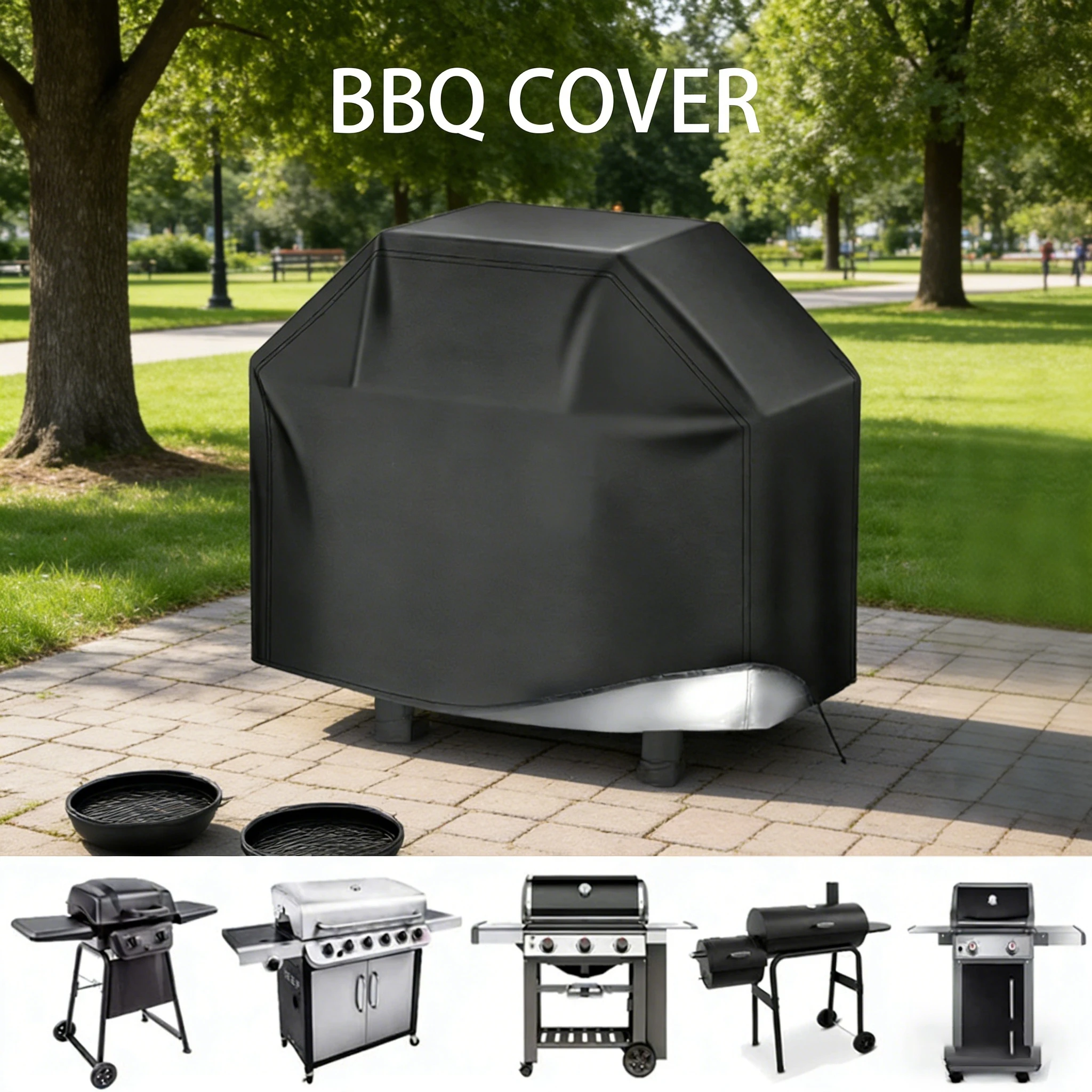 Heavy Duty BBQ Cover Waterproof Anti-UV Windproof Rip-Stop Protection for Backyard Barbecue Gas Charcoal Grills Easy Clean