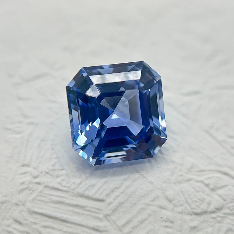 Laborgezüchteter Saphir, Asscher-Schliff, Kornblumenfarbe, DIY-Charms, Schmuckherstellung, Ring, Halskette, Ohrringe, Hauptmaterialien, Zertifikat – Detail 3