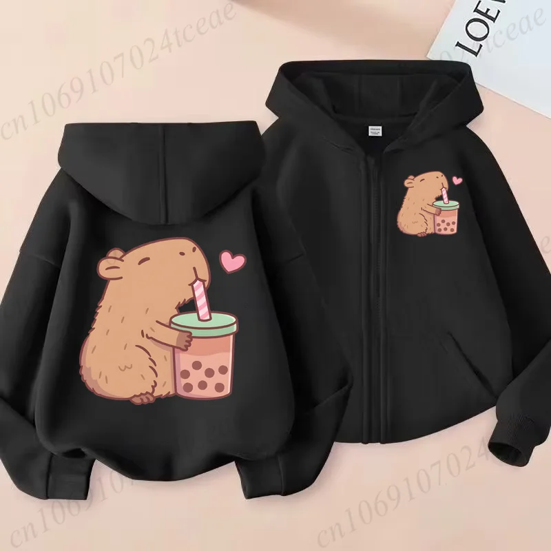 Zip Up Hoodie Kawaii Anime Capybara Women Hoodie Zipper Capibara Sweatshirt Coats Manga Jacket Clothes Girl Boy Top Autumn Hoody