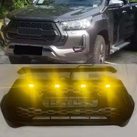 Modified LED Front Grille For Toyota Hilux Revo 2021 2022 Front Bumper Mask Mesh Racing Grills Car Upper Grid radiator Grill