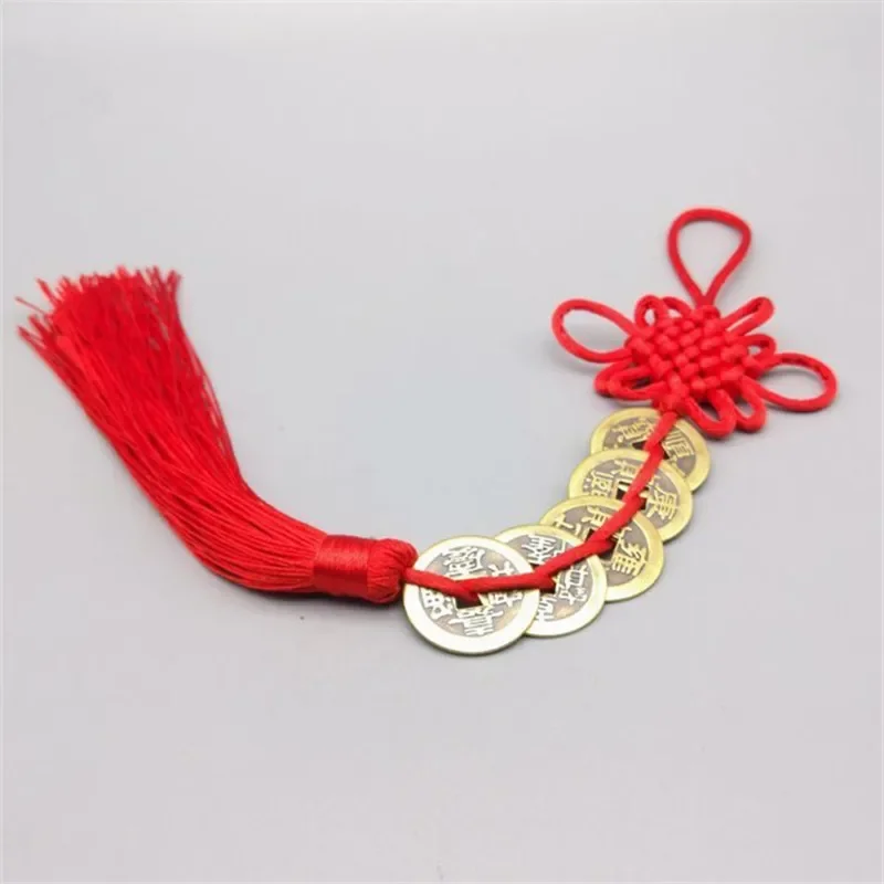 1PC Chinese Feng Shui Coins with Handmade Red Enless Knot Home Decor Hanging Decoration Lucky Ornaments for Car Wealth Success