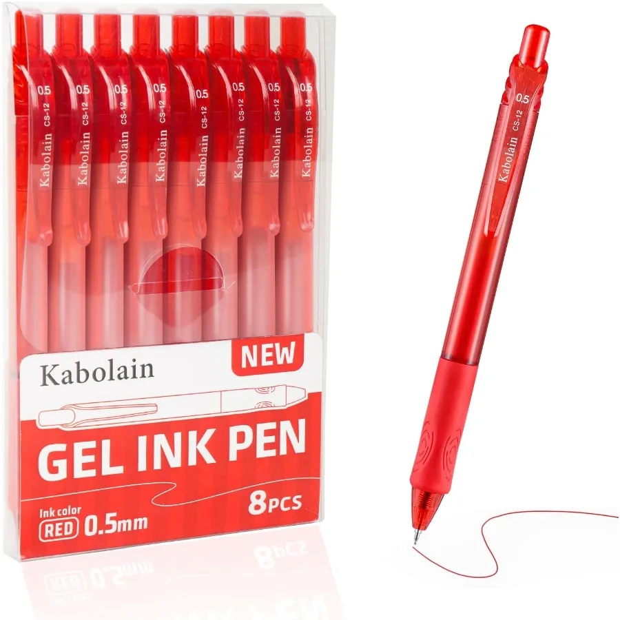 

8 шт. гелевые ручки с красными чернилами, выдвижная шариковая ручка 0,5 мм, гладкие ручки с тонкой точкой и мягкой ручкой, офисные ручки, школьные принадлежности для письма