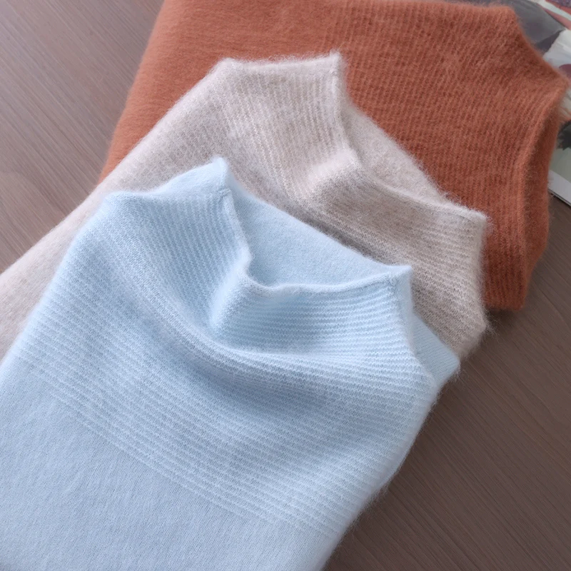 

2025 Women's 100% Mink Cashmere Sweater Autumn Winter Mock-neck Pullover Soft Basic Clothing High Quality Cashmere Knitwear Tops