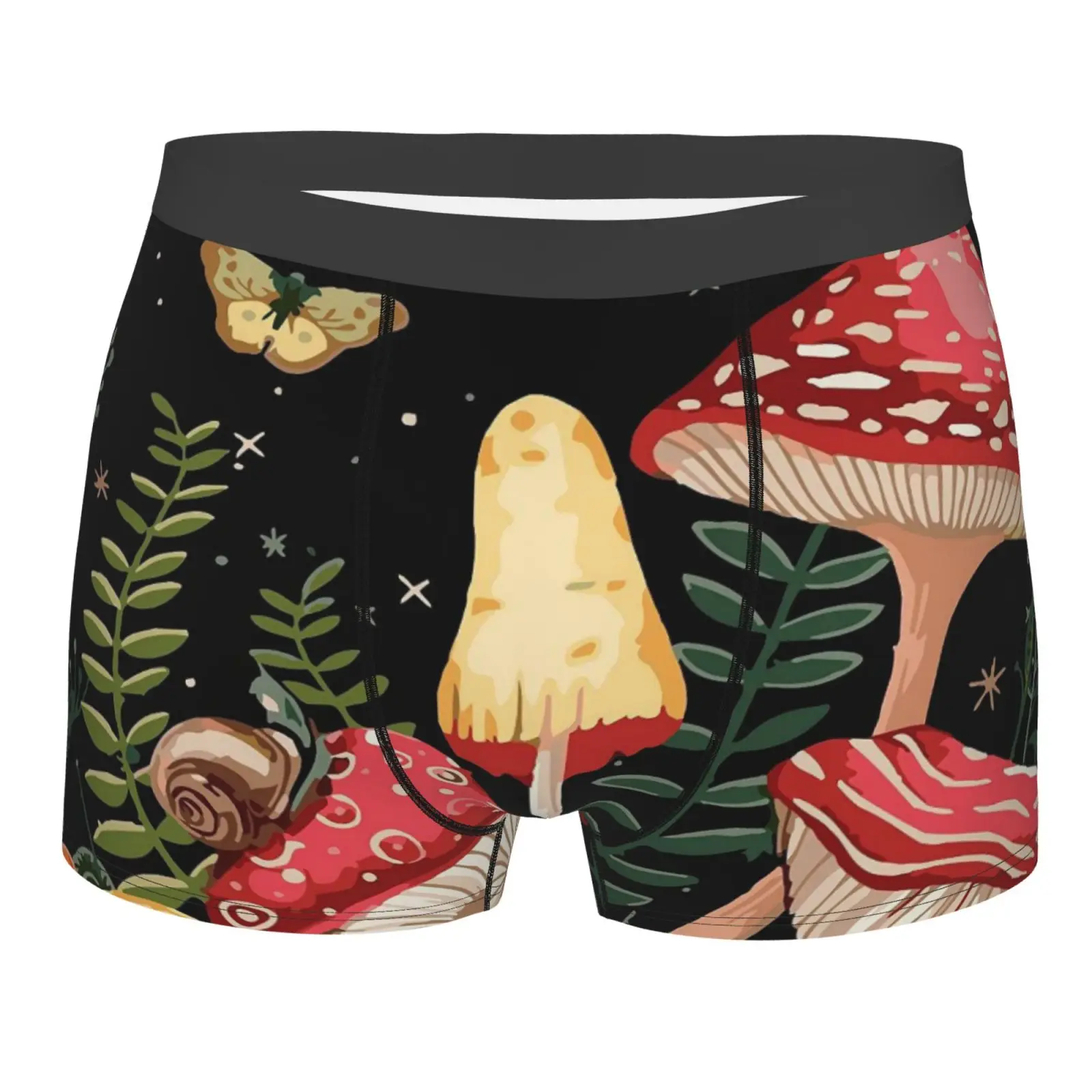 Red Mushroom Grass Moon Pattern Men Underwear Boxers Men's Novelty Underpant Breathable Printed Male Underpants Man Boxer Briefs