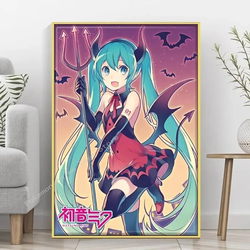 ملصق فني ذاتي اللصق للفتيات ، أمين H-Hatsunes-M-Miku ، ملصق ورق كرافت ريترو ، لوحة جدارية ذاتية الصنع ، غرفة ، بار ، مقهى