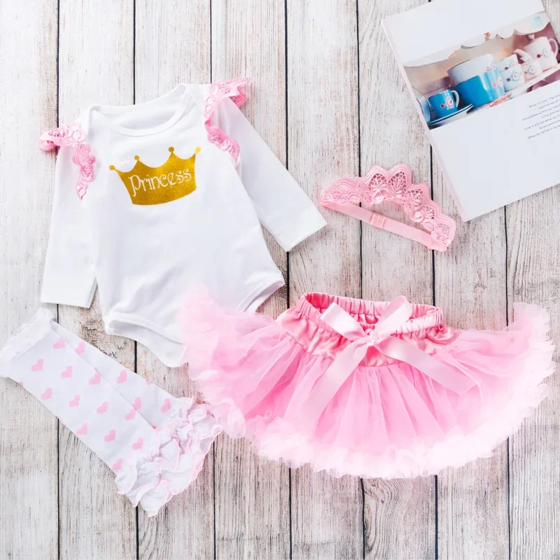 

Newborn Baby Girls Valentine's Day Outfits Cute Long Sleeve Floral Romper Tutu Skirt Headband Socks Children Girl Outfit