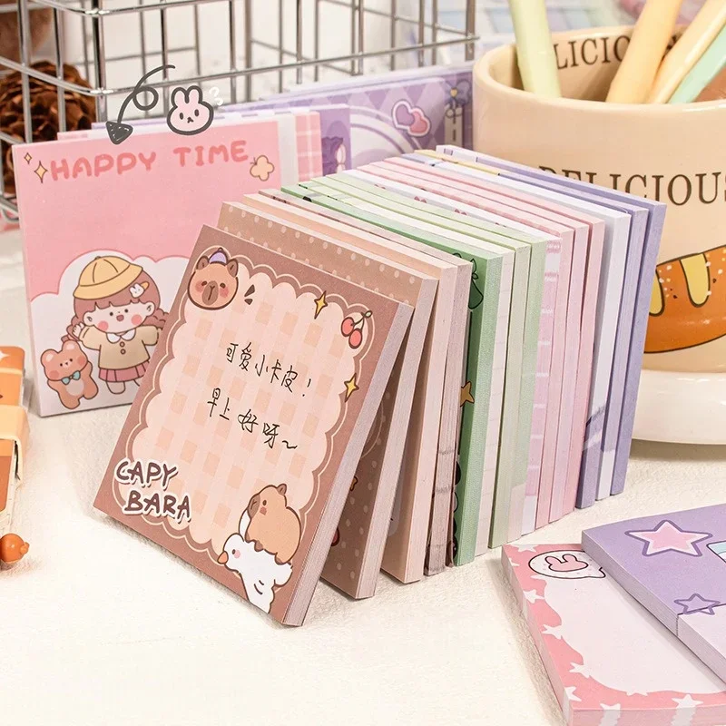Cute Capybara Sticky Memo Pad Ins Cartoon Tearable Self-Adhesive Notes for Journaling, Messages & Reminders