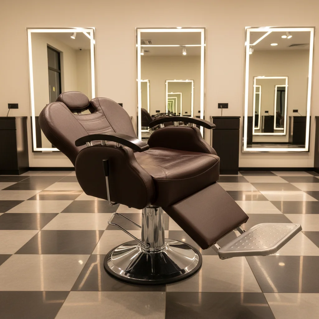 Leather Base Footrest Hydraulic Pump 360 Degree Swivel Traditional Design Lifting Lining Vintage Scraping Hair Care Barber Chair