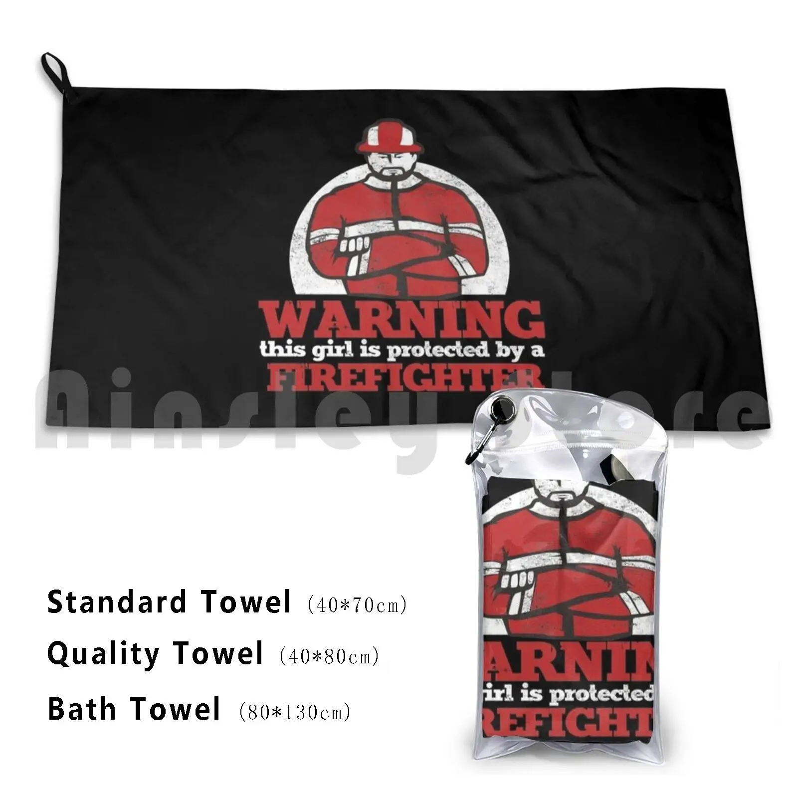 Protected By Firefighter Proud Firemen Gift Custom Towel Bath Towel Firefighter Fireman Fire Fighter Fire