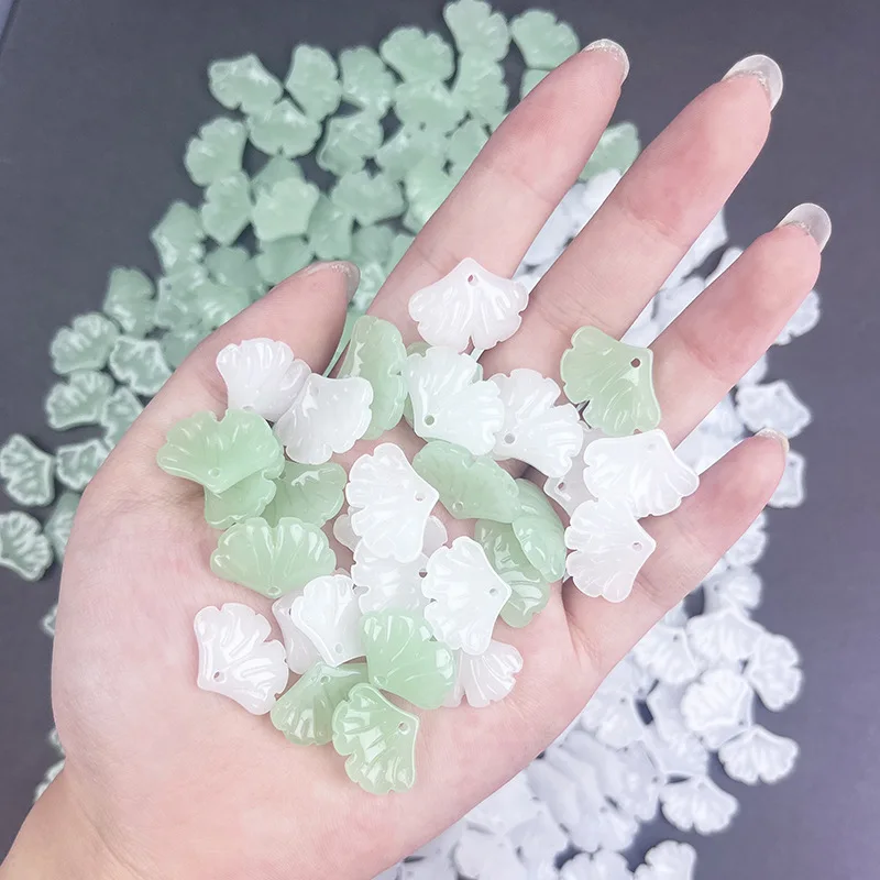 

10pcs Natural Green Jade Glaze ginkgo leaf Beads DIY Bracelet hand woven Charm Jewellery Fashion Accessories Amulet Gifts