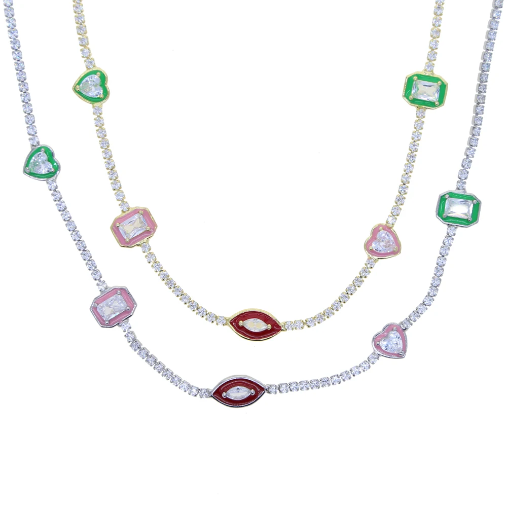 

Geometric Heart Rectangle Marquise CZ Charm Tennis Necklaces Choker for Women Colorful Enamel Gold/Silver Color Fashion Jewelry