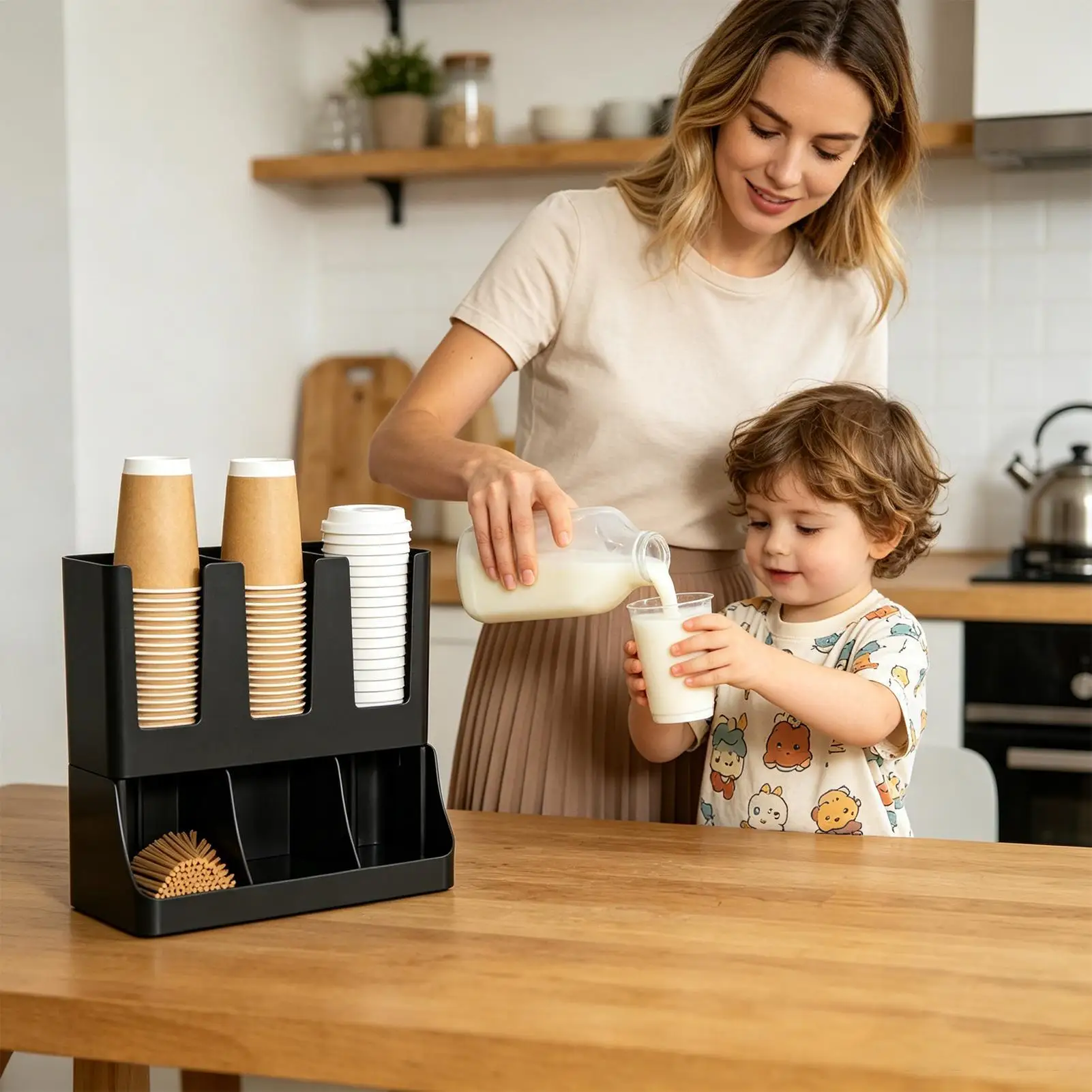 Coffee Station Organizer Wall Mount Large Capacity Storage Coffee Set Up Station Cup Organizer For Pods Tea Packets Condiment