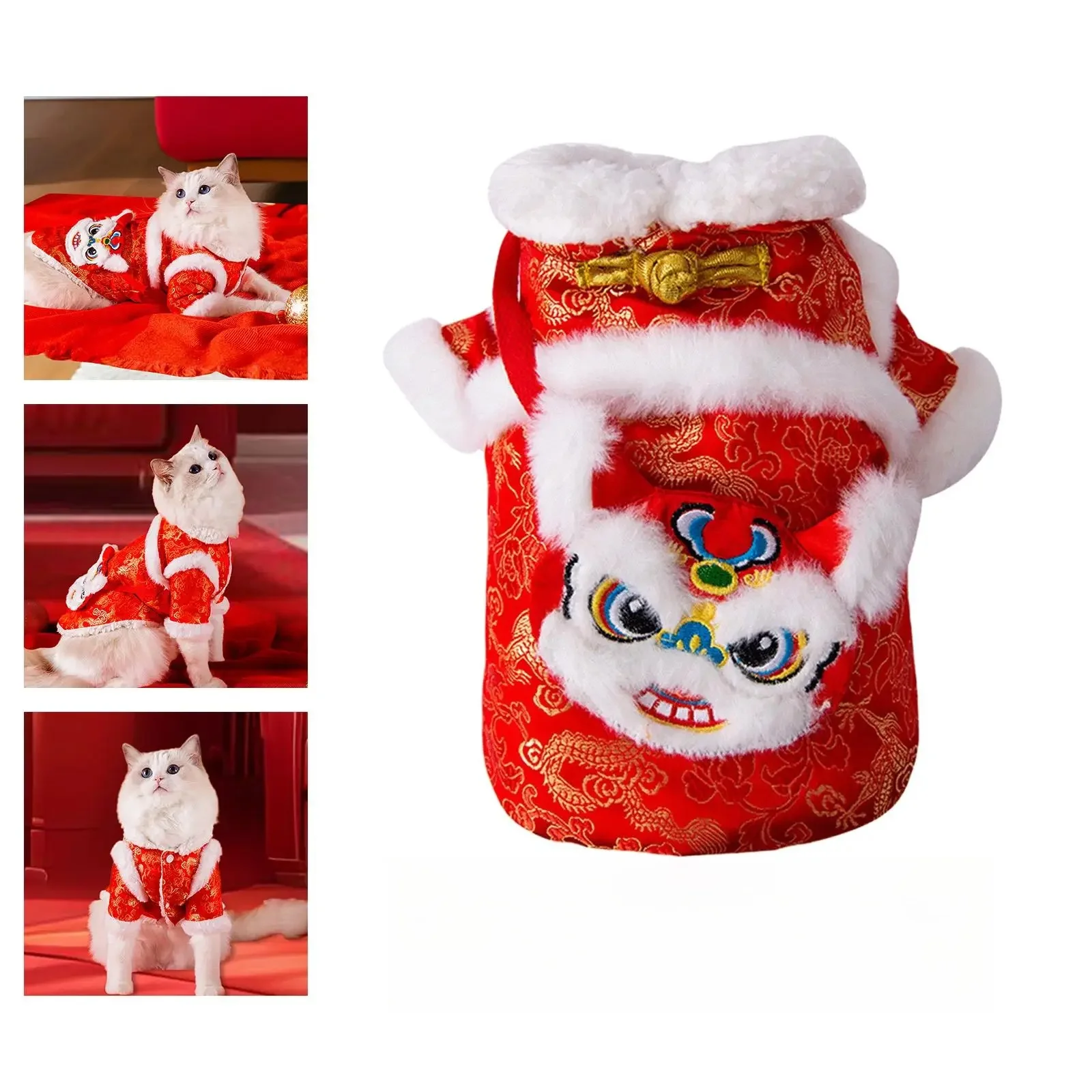 Disfraz de Año Nuevo Chino para Gatos, Ropa de Invierno Fácil de Poner, Chaleco de la Suerte para Perros, Abrigo de Invierno para Mascotas, para Perros, Gatos Teddy, Fiestas y Celebraciones