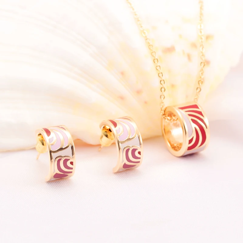 R&X Jewelry Girls sieraden Dubai Fashion Party Romantic Necklace/earrings African Beads Stainless Steel Enamel Bridesmaid Sets